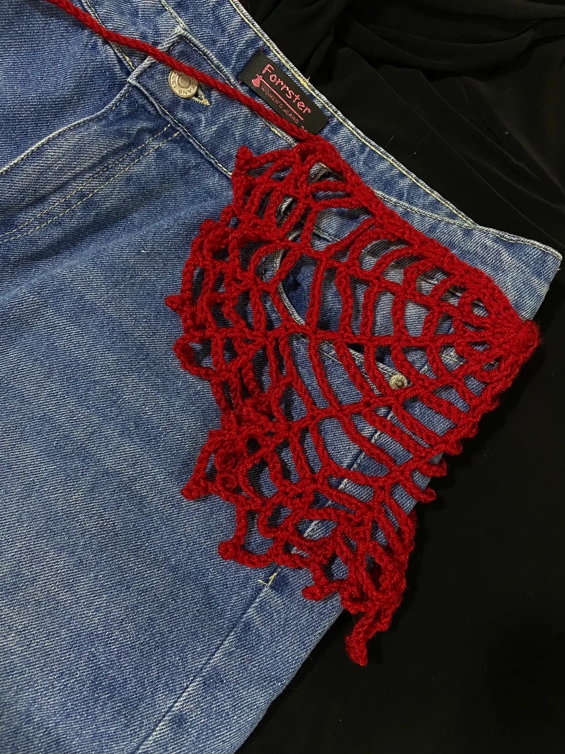 Spidernet waistband handmade crochet piece in Red